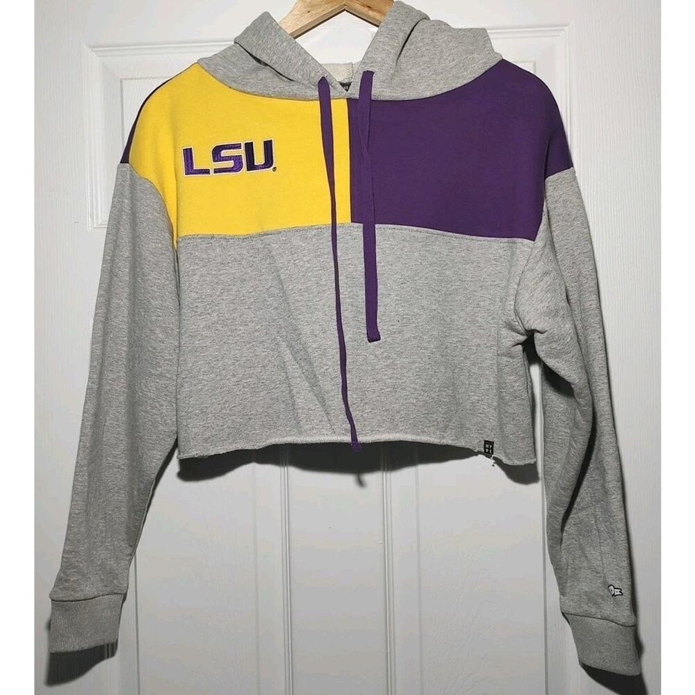 Women's Hype and Vice LSU Tigers Colorblock Crop Top Pullover - Small NWT